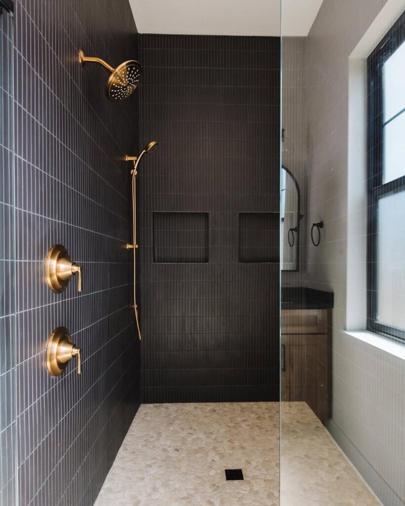 Matte Vertical Black Tile Shower