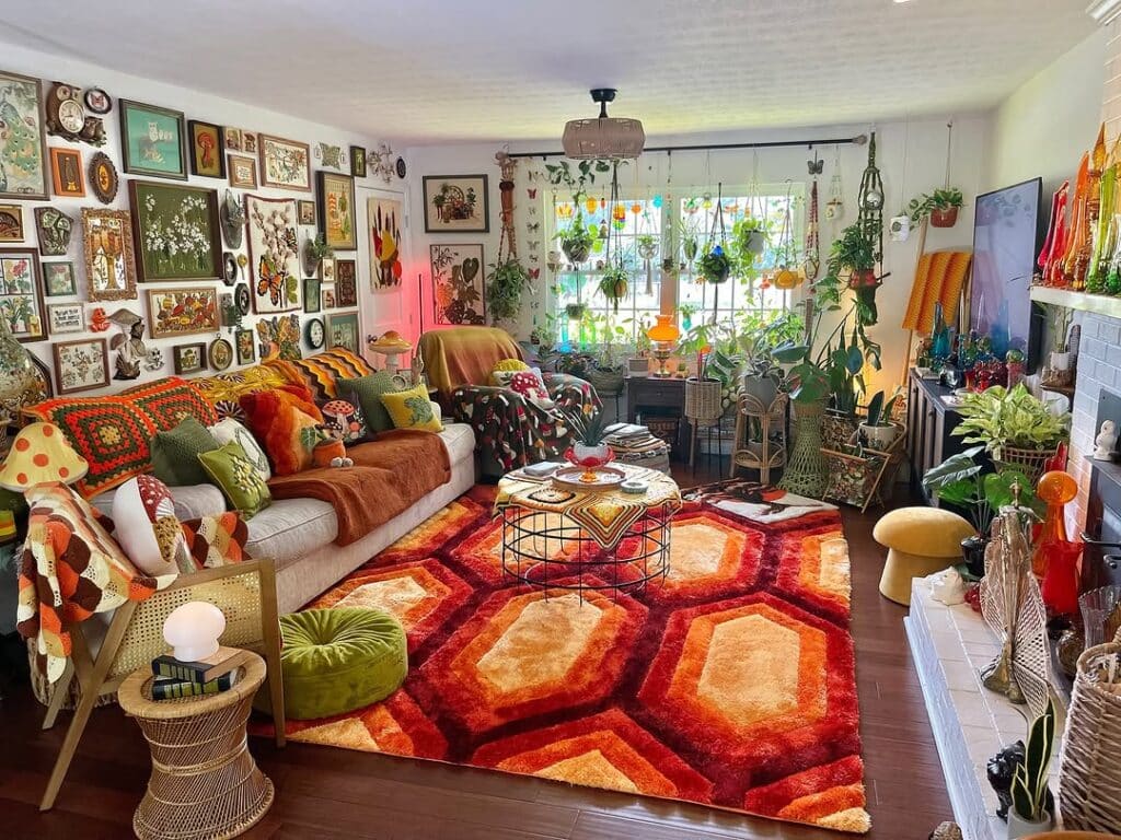 Maximalist Crochet Lounge with Many Plants