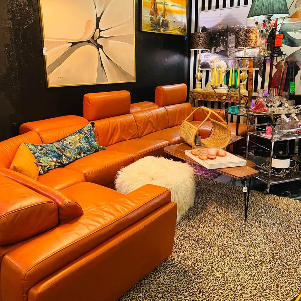 Maximalist Glam Orange Leather Sofa