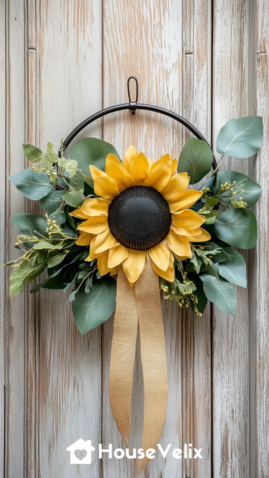 Metal Hoop with a Single Artificial Sunflower