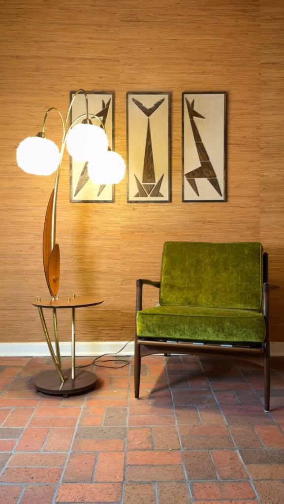 Mid-Century Curved Walnut Floor Lamp with Diffused Globe