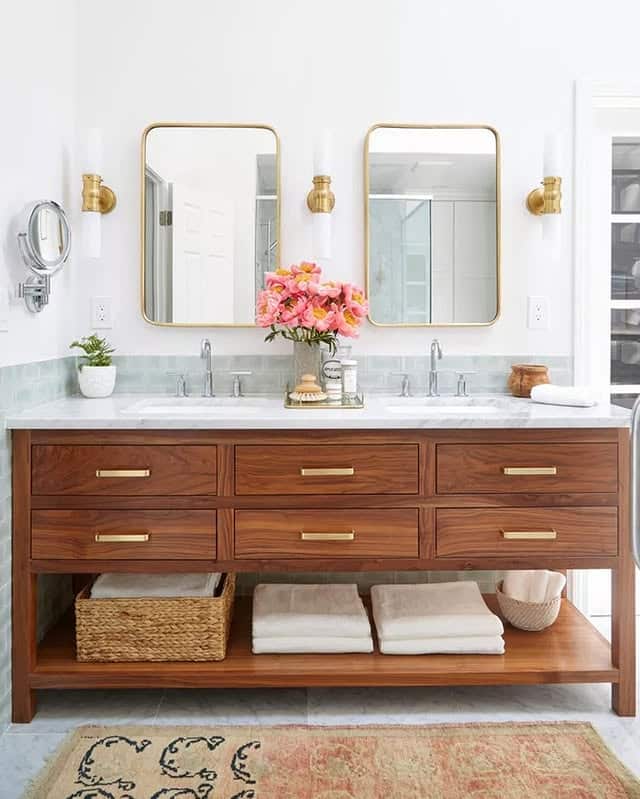 Mid-Century Walnut Vanity with Open Shelf