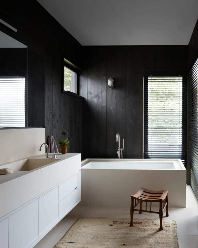 Minimal Black Wood Panelled Spa Bathroom