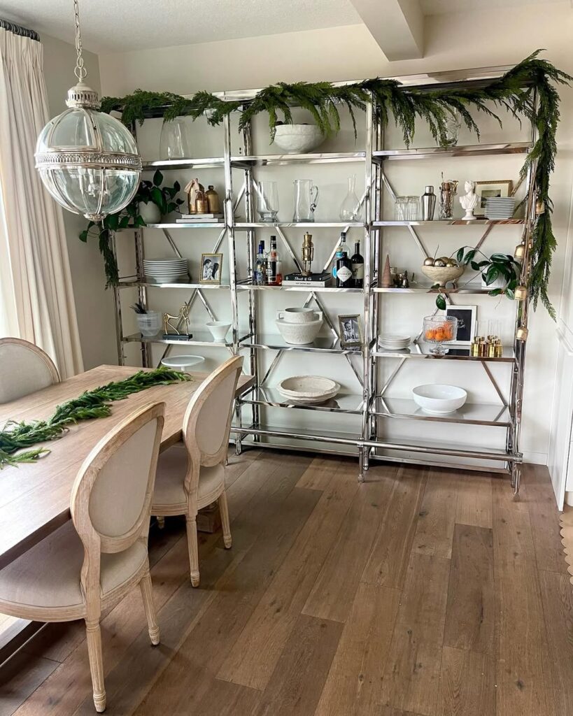Minimal Floating Shelves with Christmas Greenery