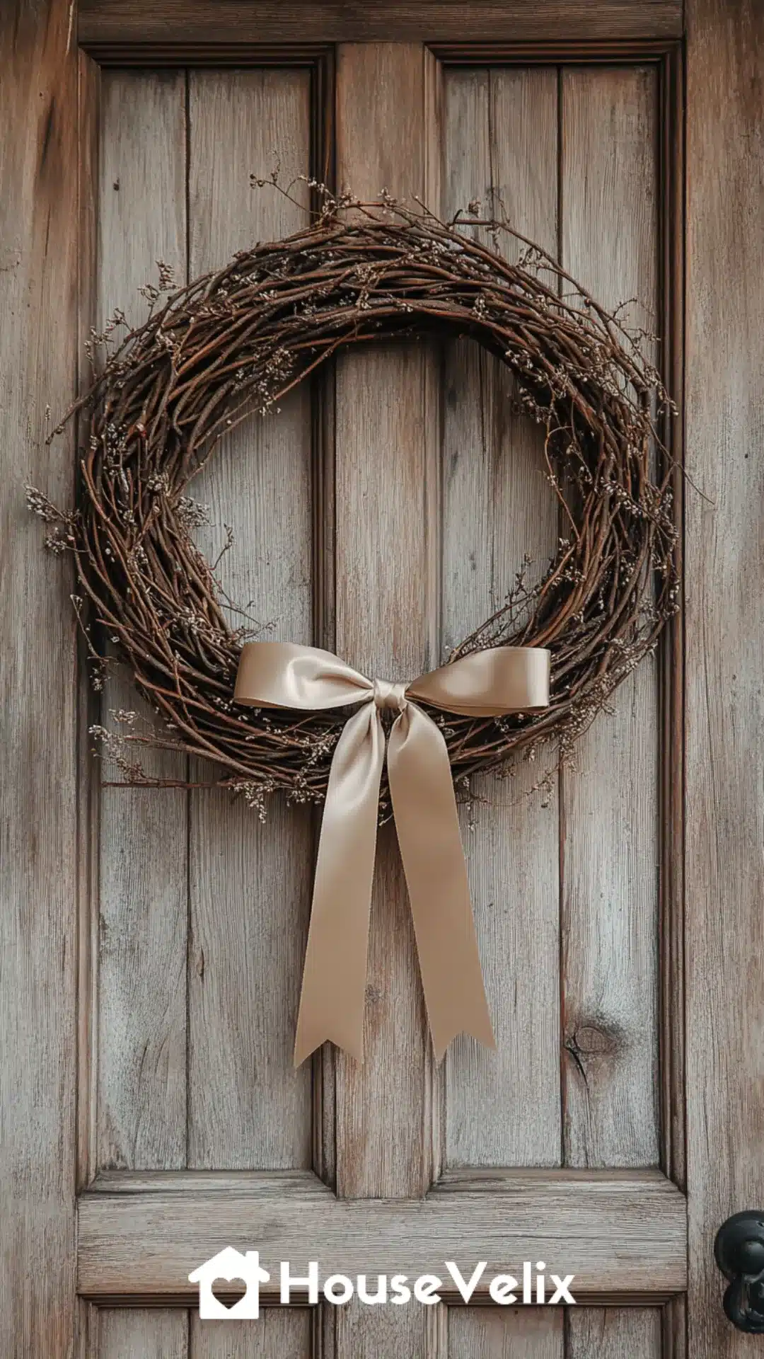 Minimalist Grapevine Wreath with a Satin Ribbon