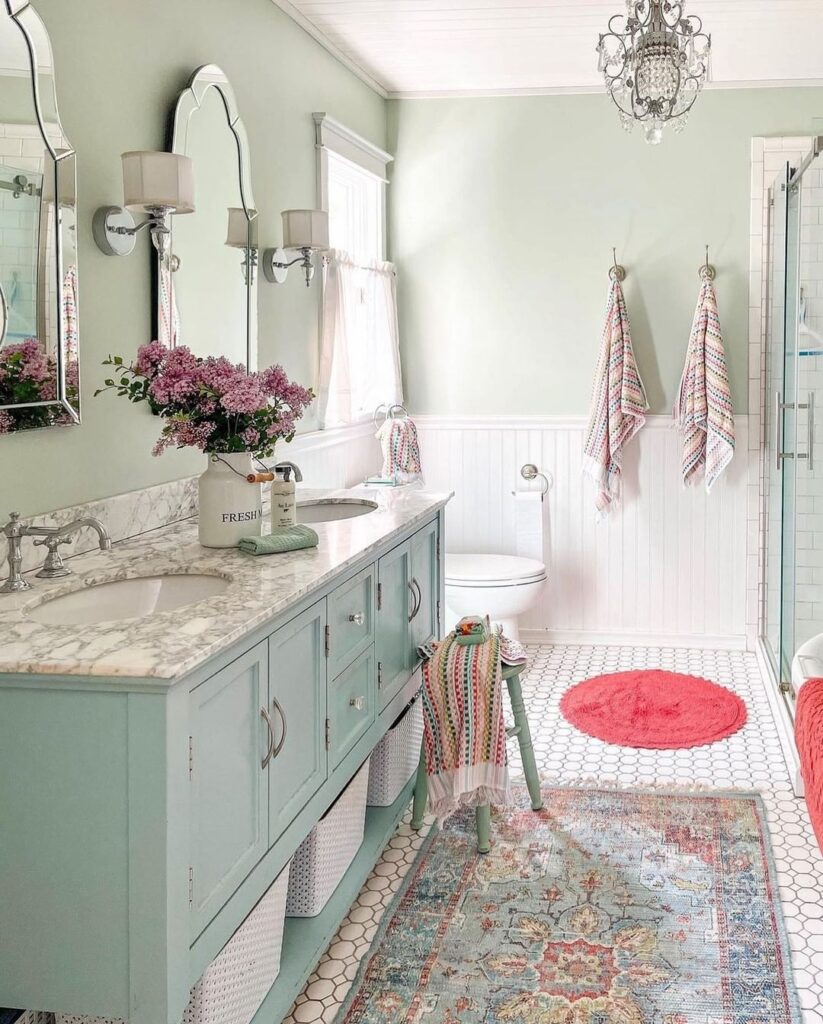 Mint Vanity and Floral Walls
