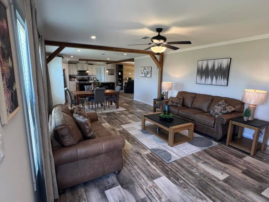 Mobile Living with Brown Leather Furniture and an Open Layout