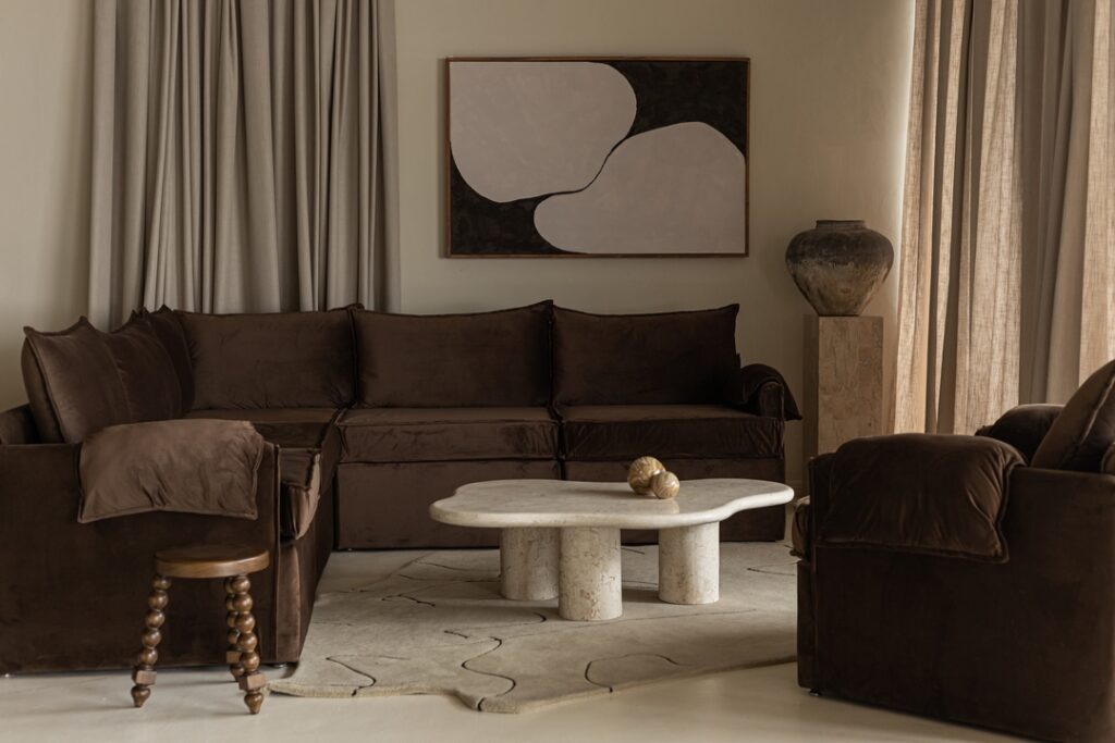 Mocha Seating Against a Taupe Wall