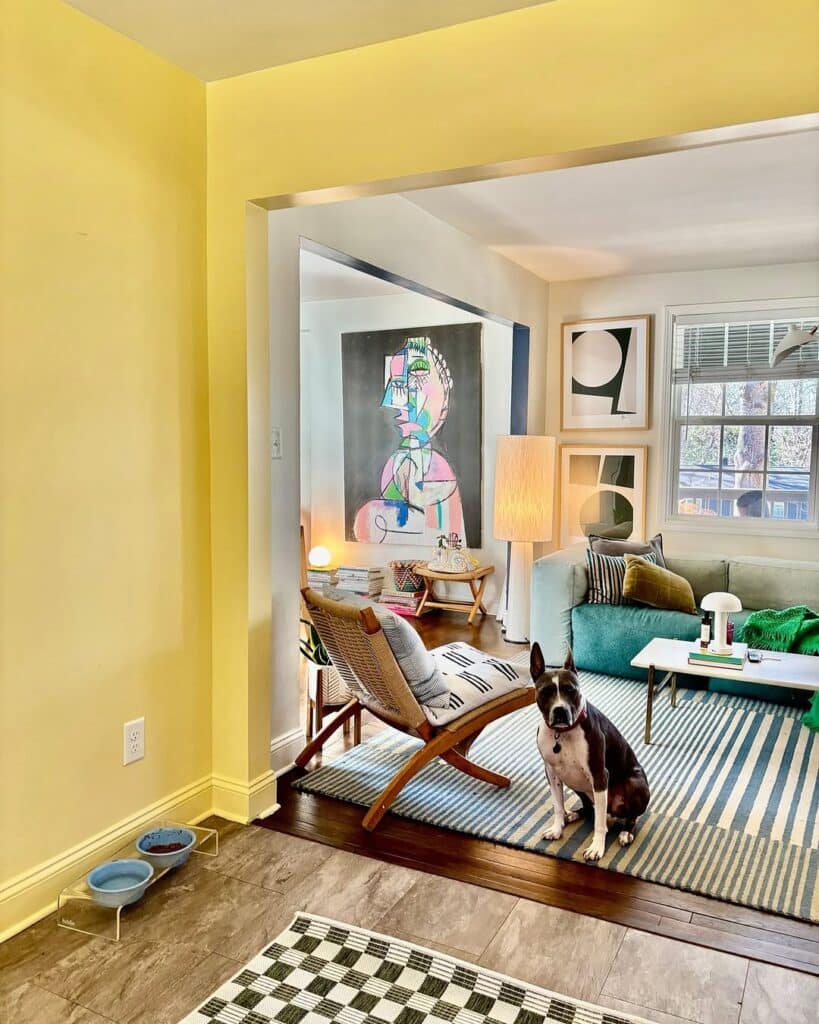 Modern Art in a Soft Lemon Transitional Room