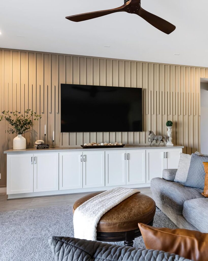 Modern Beige Slatted TV Wall