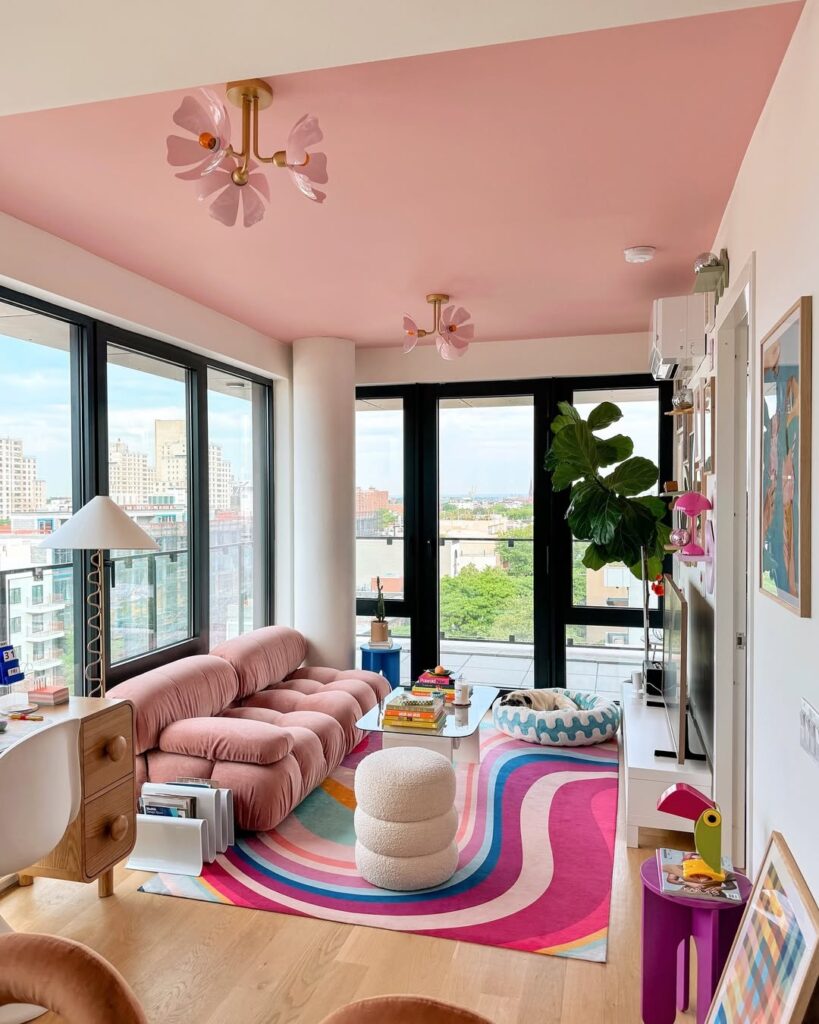 Modern Blush Ceiling Lounge with City Views