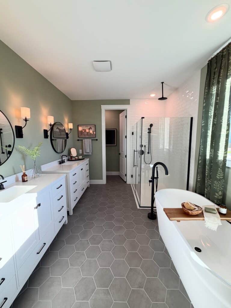 Modern Farmhouse Sage Hexagon Bathroom