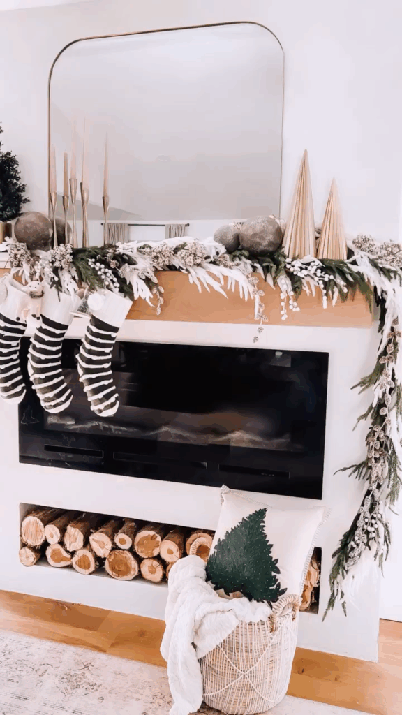 Modern Frost-Dusted Garland Mantle