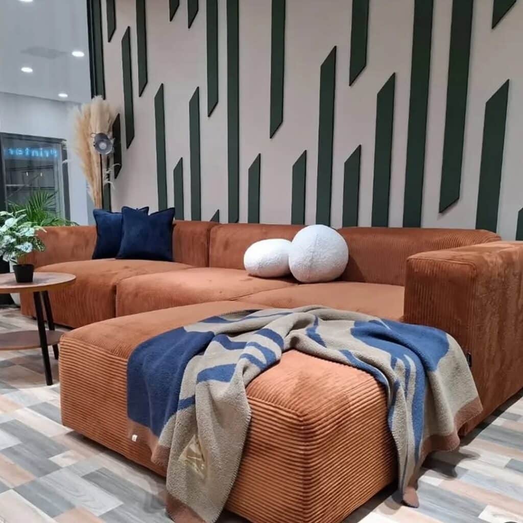 Modern Orange Corduroy Sectional
