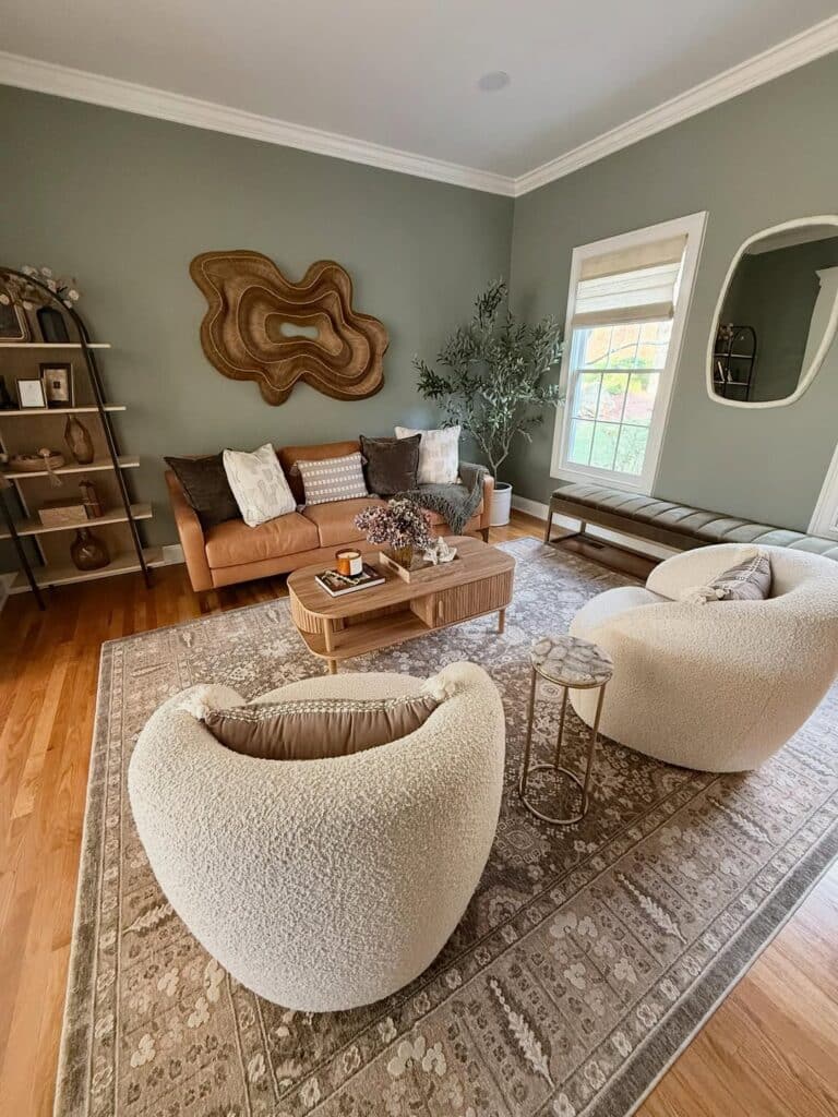 Modern Organic Room with Earthy Green Color and Curved Seating