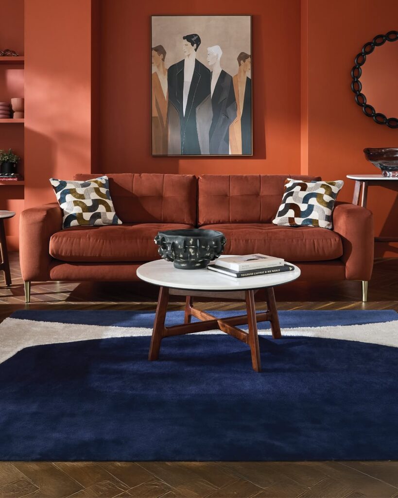 Modern Rust and Navy Living Room