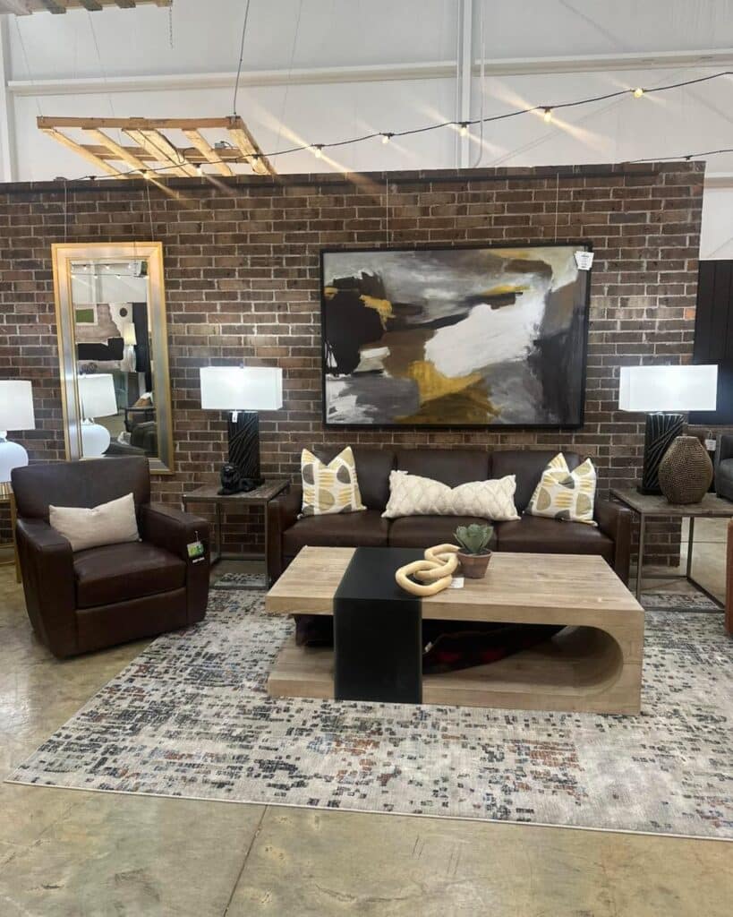 Modern Sofa Against Exposed Brick