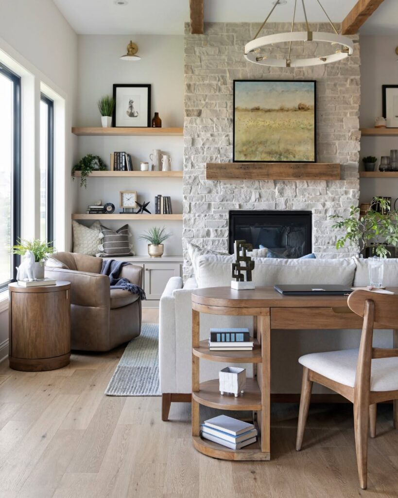 Modern Stone and Wood Hearth Retreat