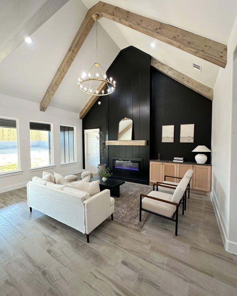 Modern Timber Vault with Black Hearth