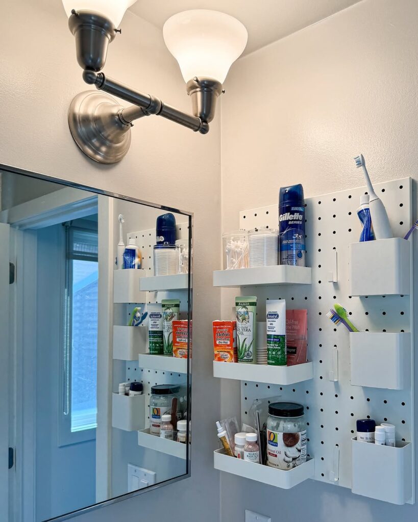 Modular Pegboard Beside the Mirror