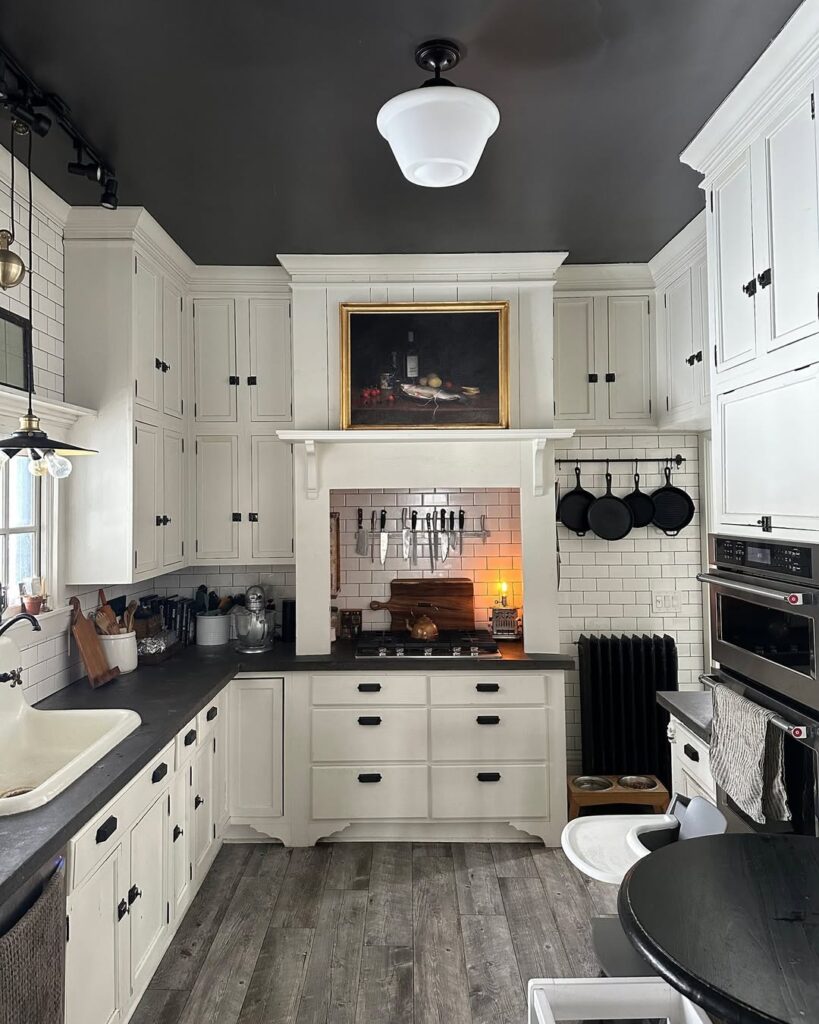 Monochrome Gothic Kitchen with Shadowed Manor Accents