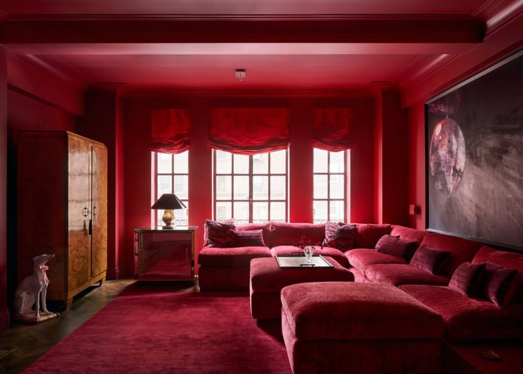 Monochrome Living Room in Crimson