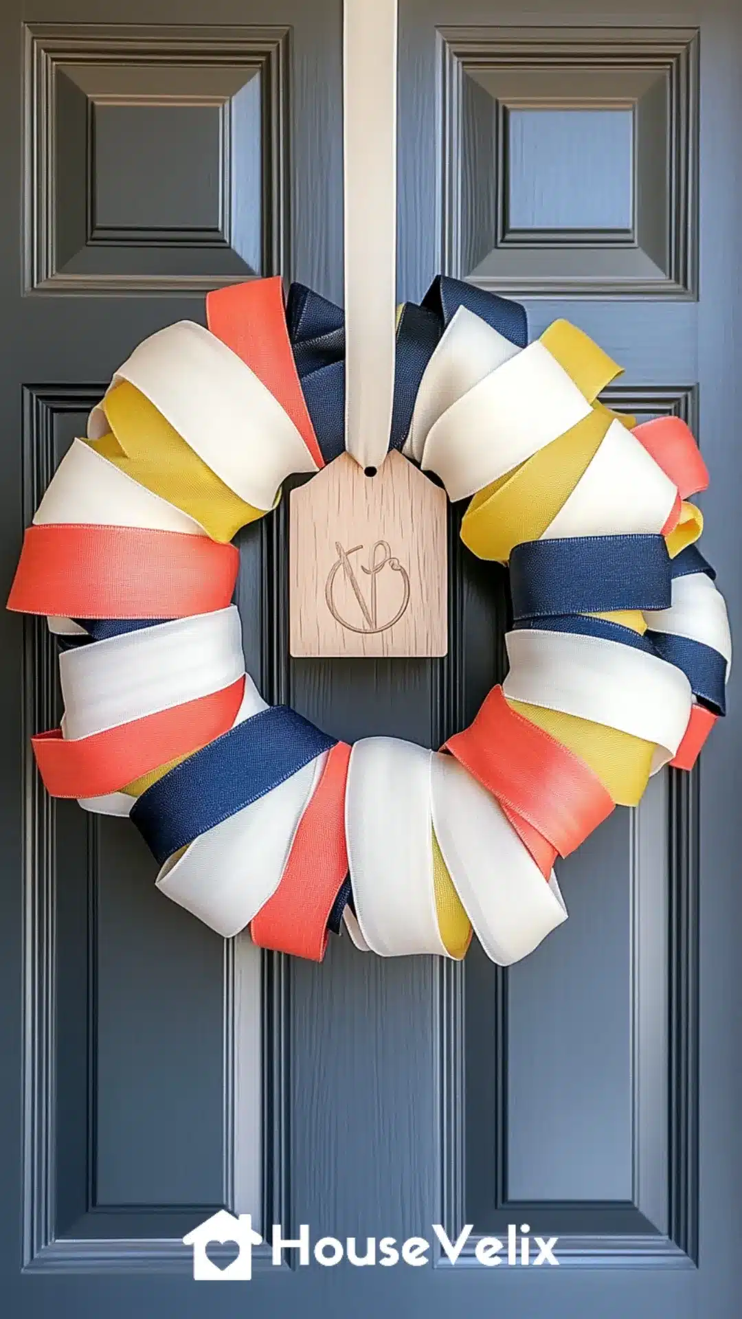Striped Ribbon Wreath with Monogram Tag
