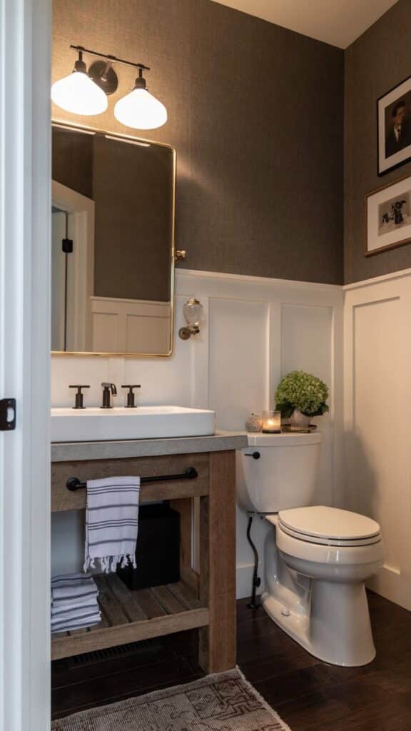 Moody Grasscloth Rustic Powder Room