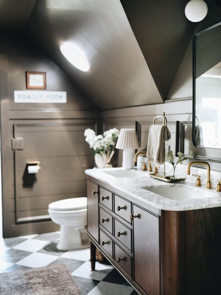 Moody Marble Vanity in an Attic Bathroom