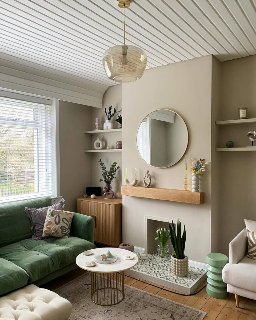 Muted Green Couch in a Scandinavian Lounge