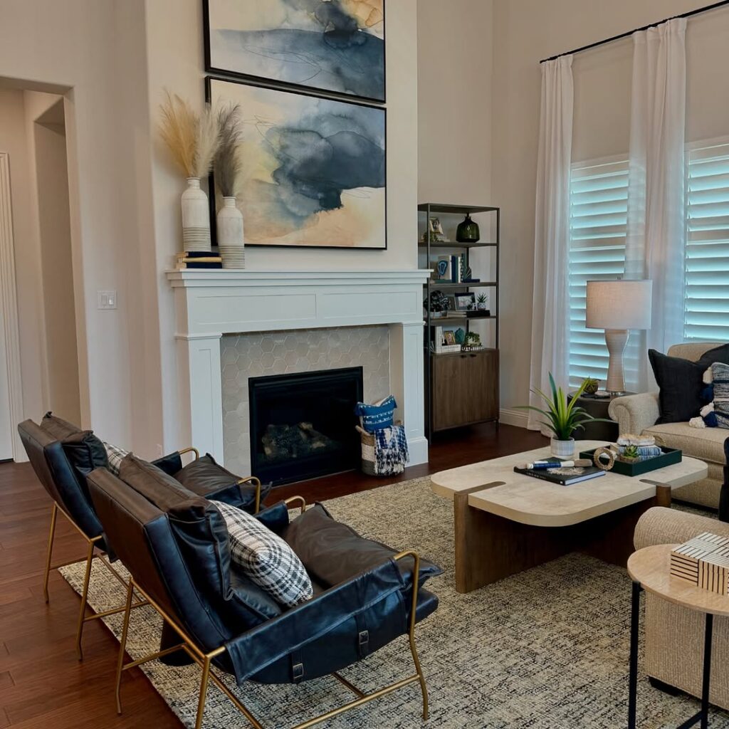 Navy Accents in a Contemporary Soft Neutral Lounge