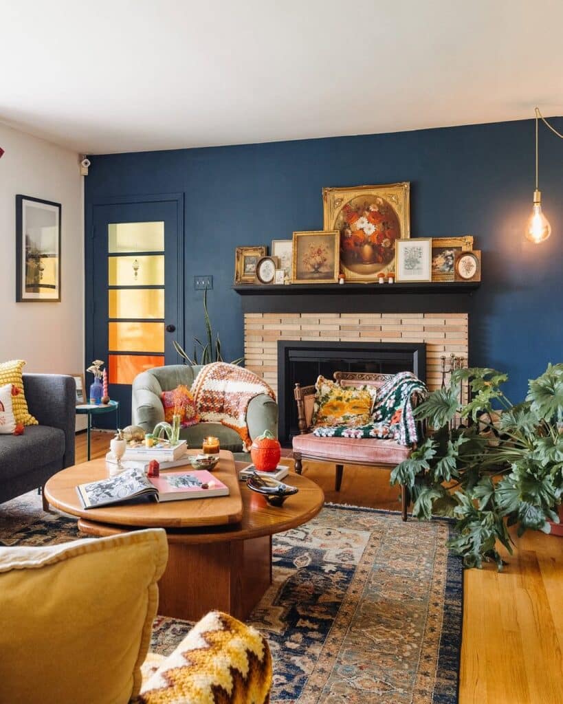Navy Eclectic Revival Living Room