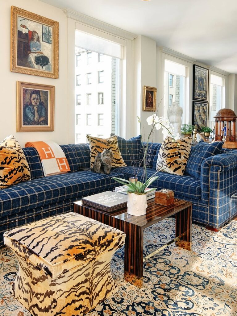 Navy Plaid Sofa