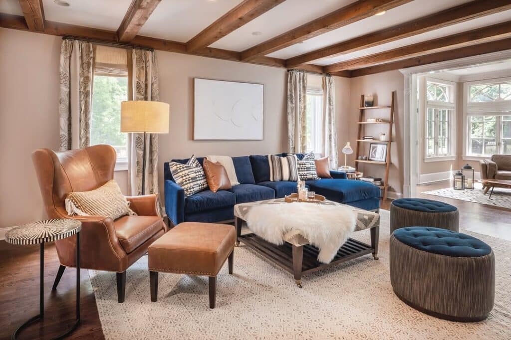 Navy Sofa and Rustic Accents