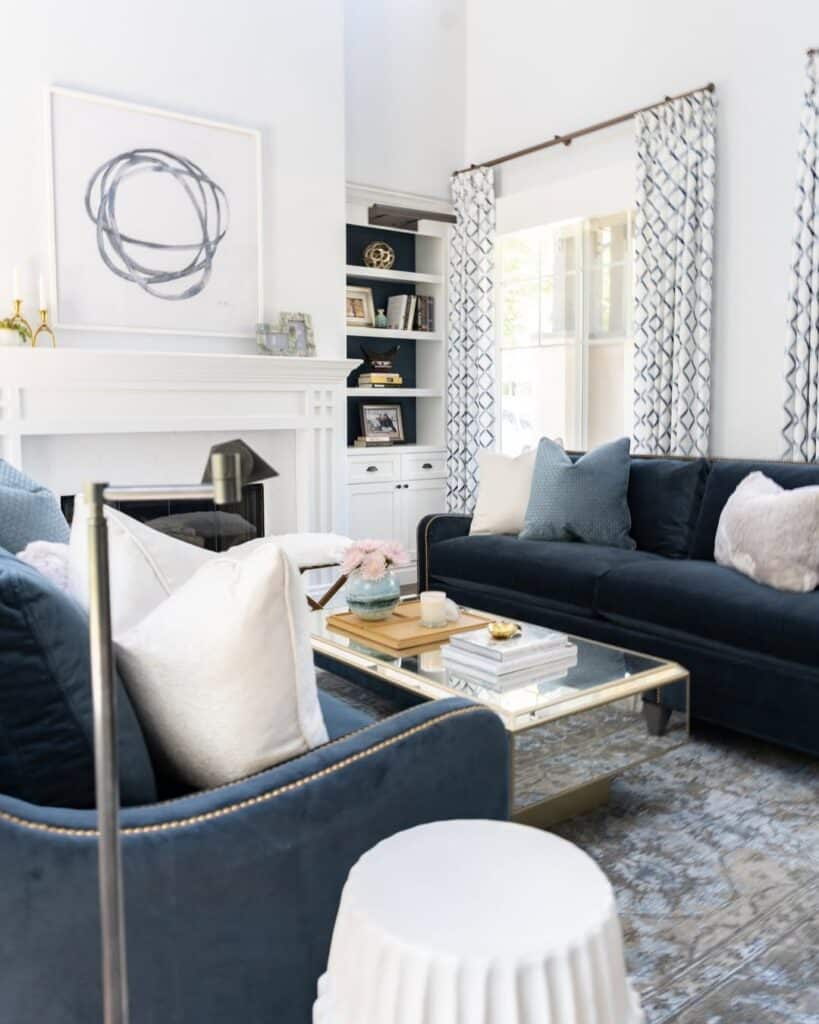 Navy Sofas Paired with White Trim