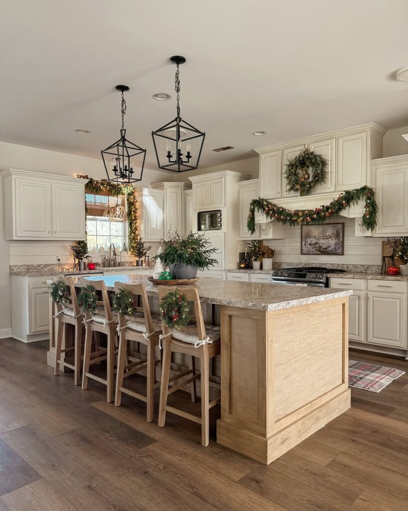 Neutral Kitchen with Christmas Greenery