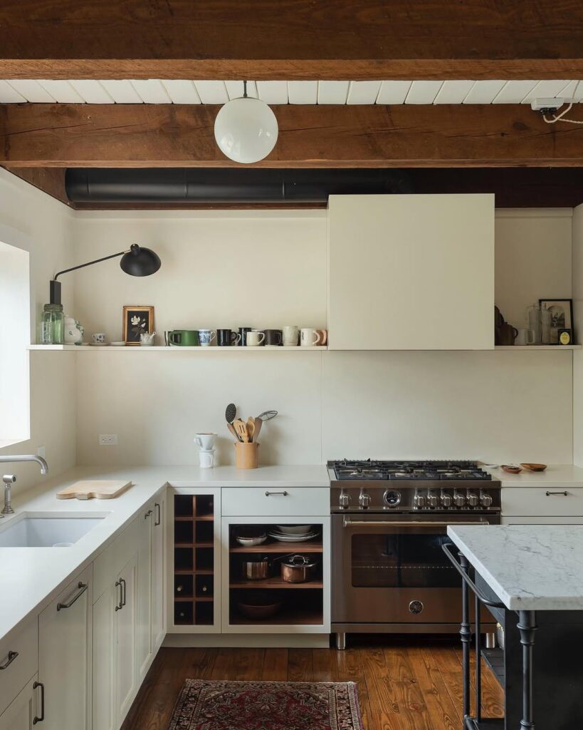 Neutral Kitchen with Exposed Wood Beams