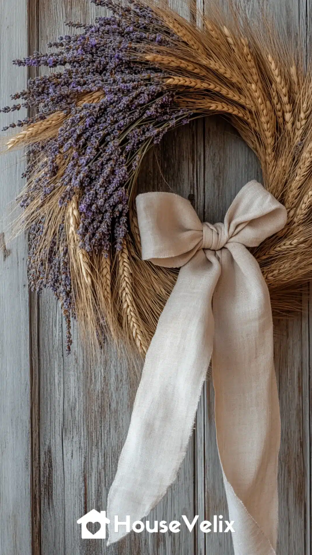 Dried Lavender and Wheat Wreath with Neutral Linen Ribbon