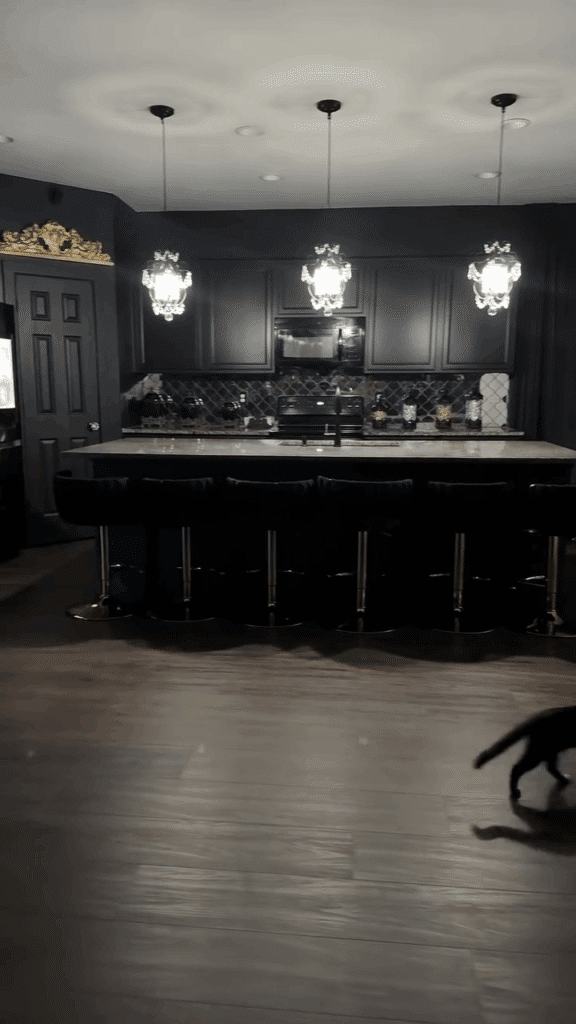 Noir Gothic Kitchen with Crystal Lighting