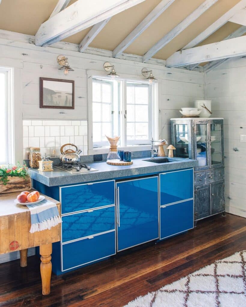 Ocean Blue Cabinets for a Cottage Kitchen