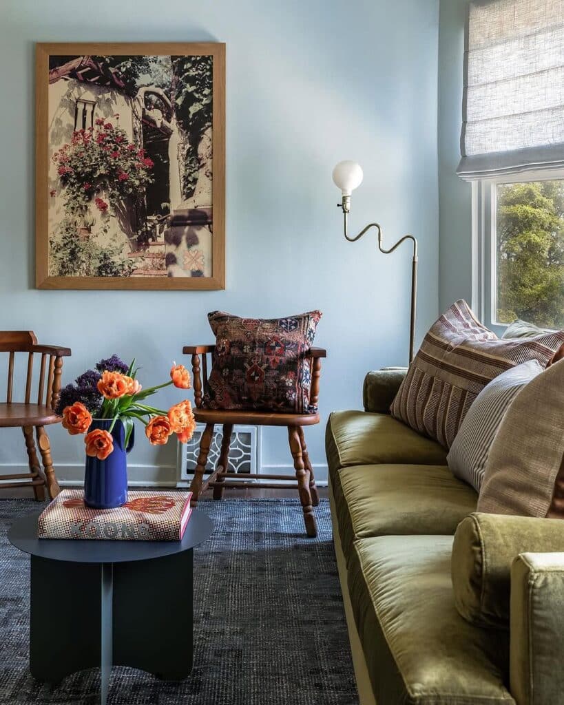 Olive and Sky Blue Living Room