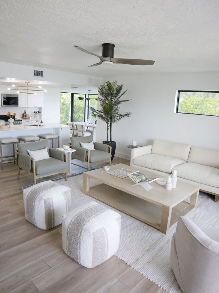 Open Plan Living with a White Modern Organic Sofa