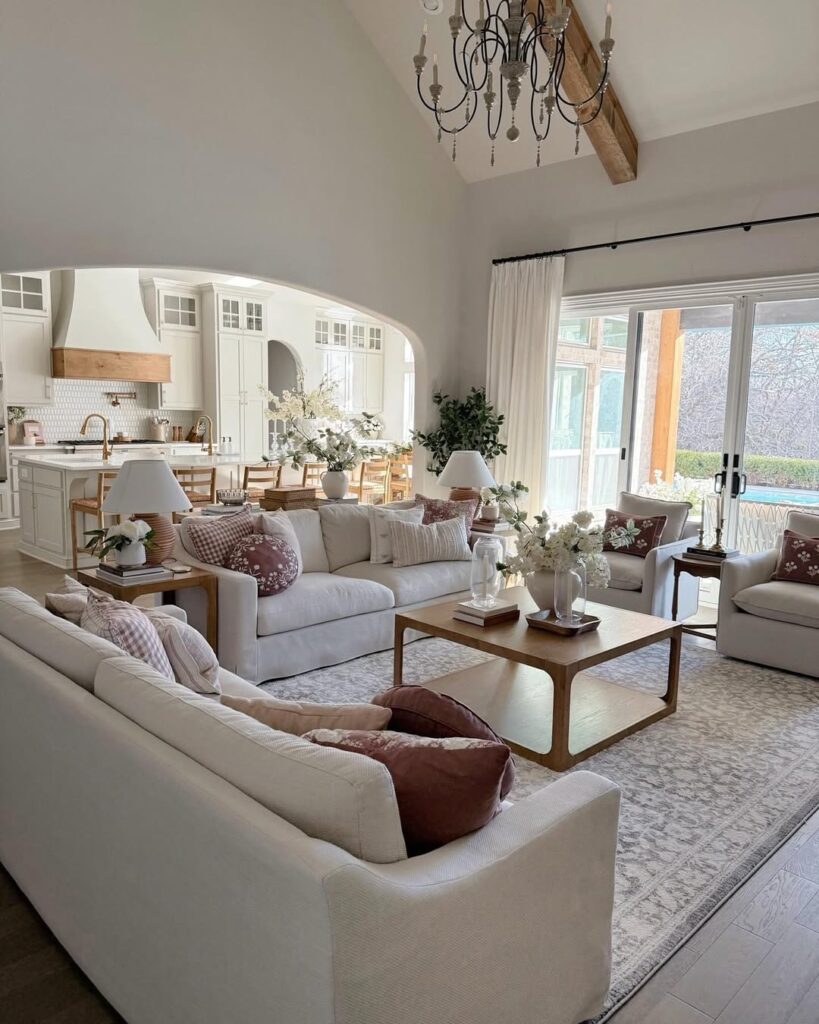 Open-Plan Neutral Lounge with Soft Blossom Texture