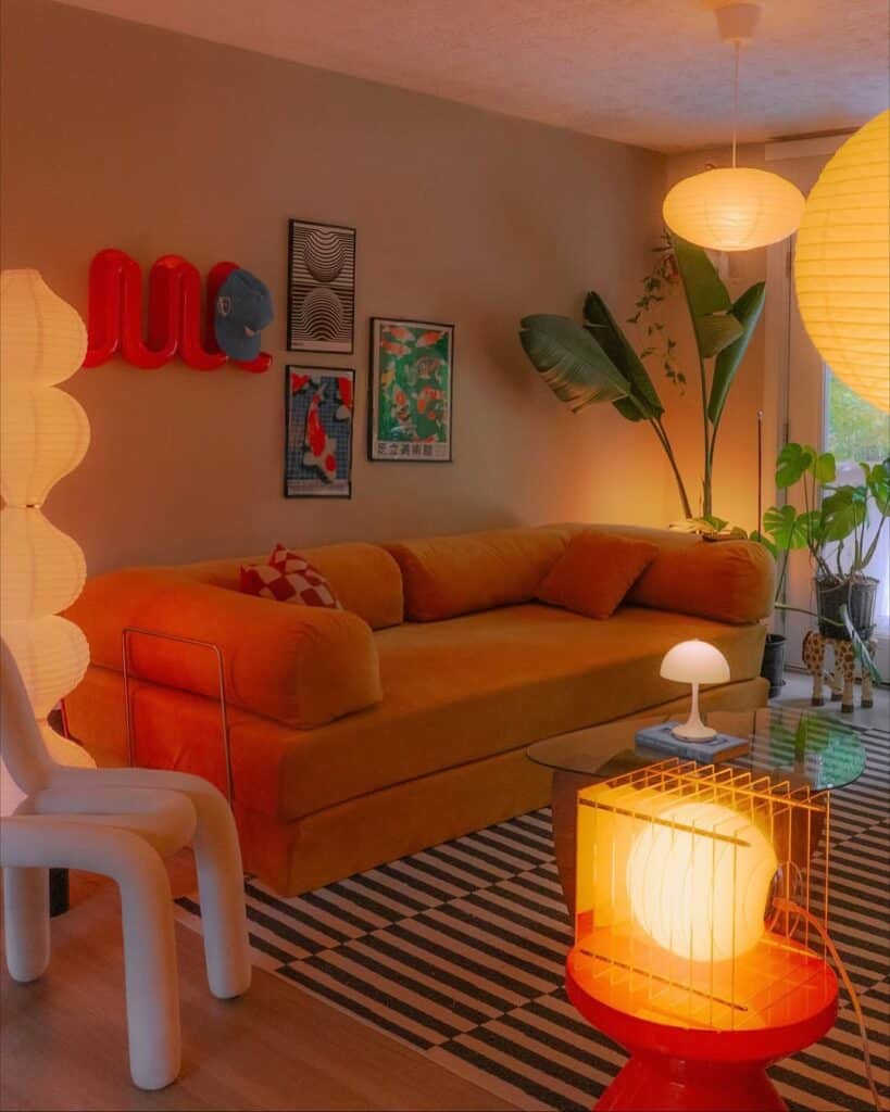 Orange Retro Couch with Playful Glow