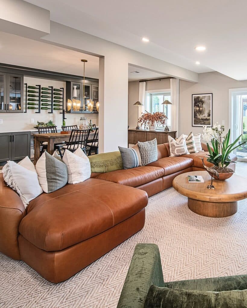 Oversized Cognac Open-Plan Sectional