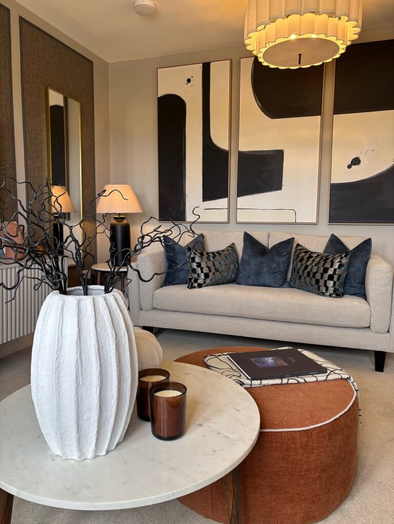 Oversized Monochrome Living Room Triptych
