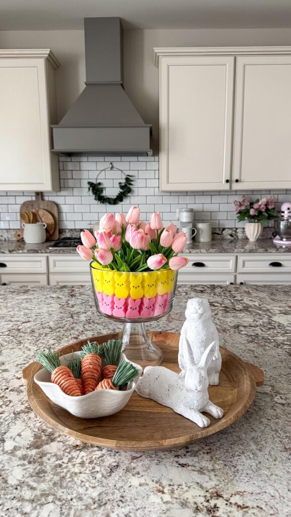 Pastel Bunny Pedestal with Candy and a Tulip