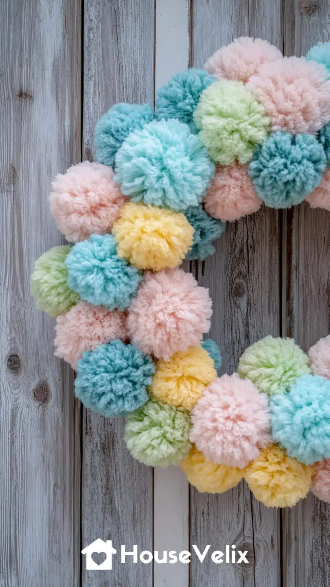 Colorful Pom-Pom Wreath with Summer Pastels
