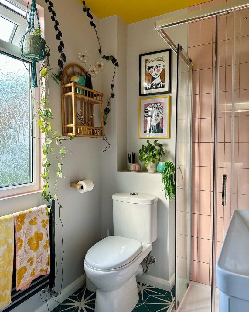 Pastel Tile With Rattan Shelf