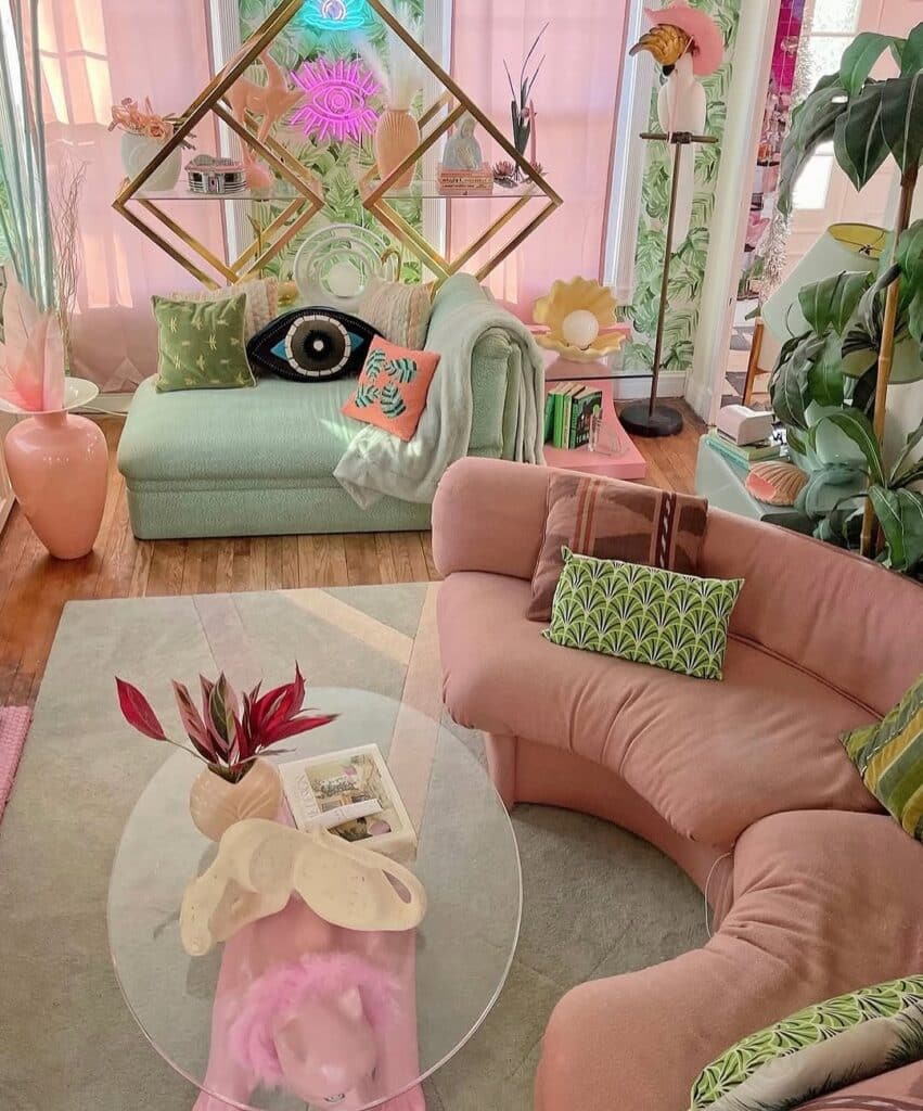 Pastel Tropical Glam Living Room